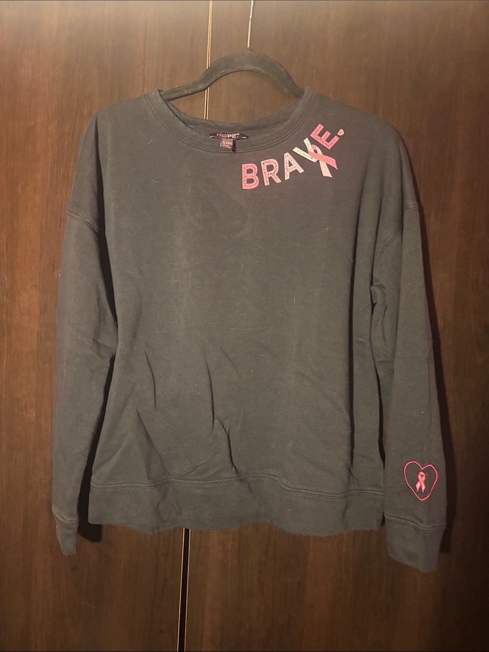 Women's Black Crewneck Sweatshirt with Pink 'BRAVE' Accent